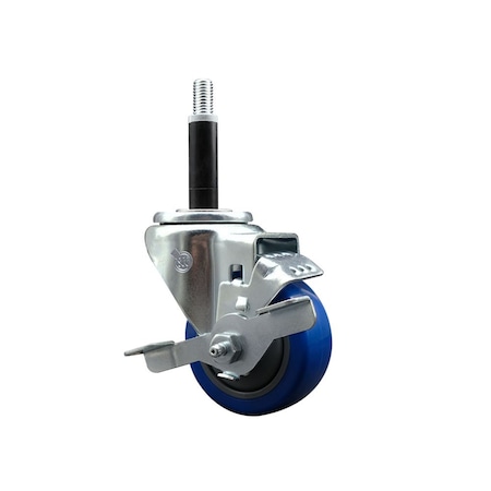 Service Caster 3'' Blue Poly Swivel 3/4'' Expanding Stem Caster with Brake SCC-EX20S314-PPUB-BLUE-TLB-34